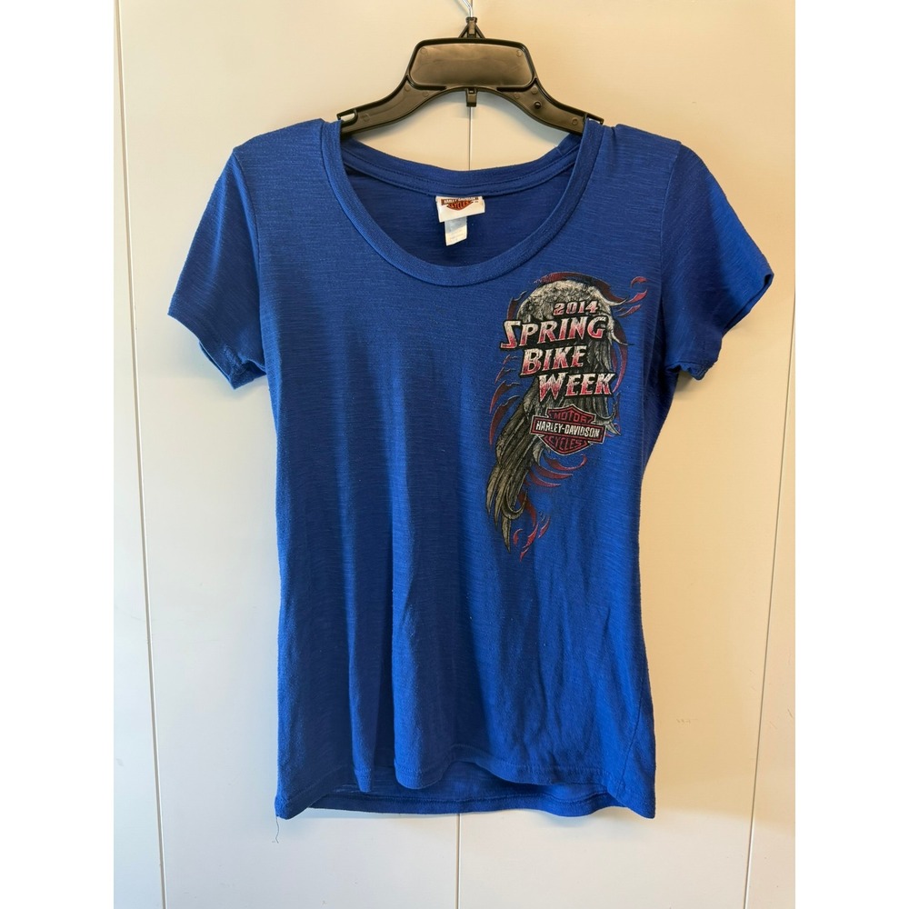 Harley Davidson 2014 Spring Bike Week Myrtle Beach T-Shirt Blue Rhinestone Large